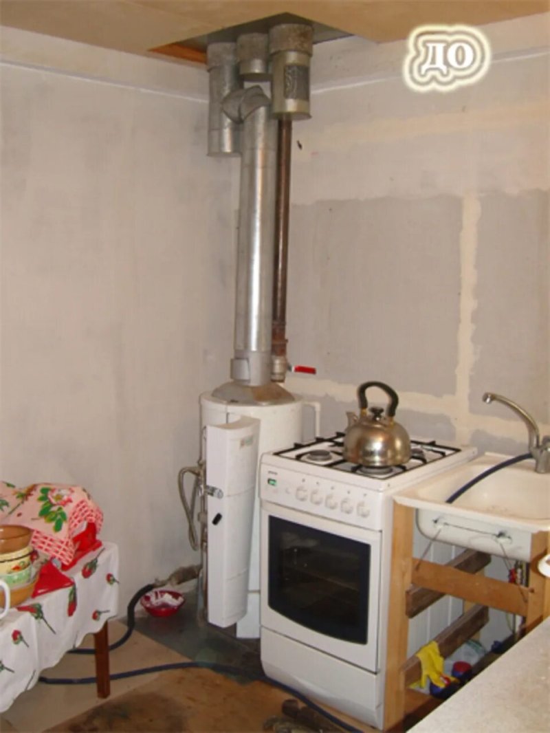 Напольный газовыйй котел на кухне