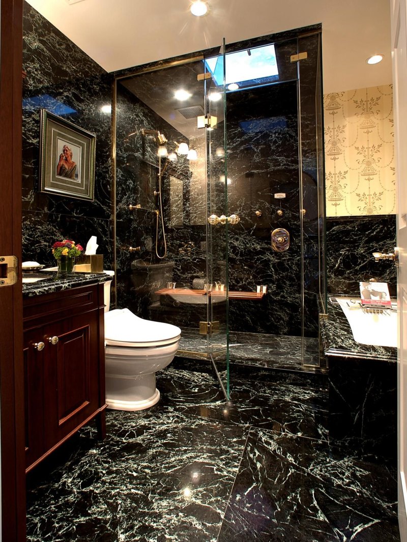 Dark black marble bathroom плитка