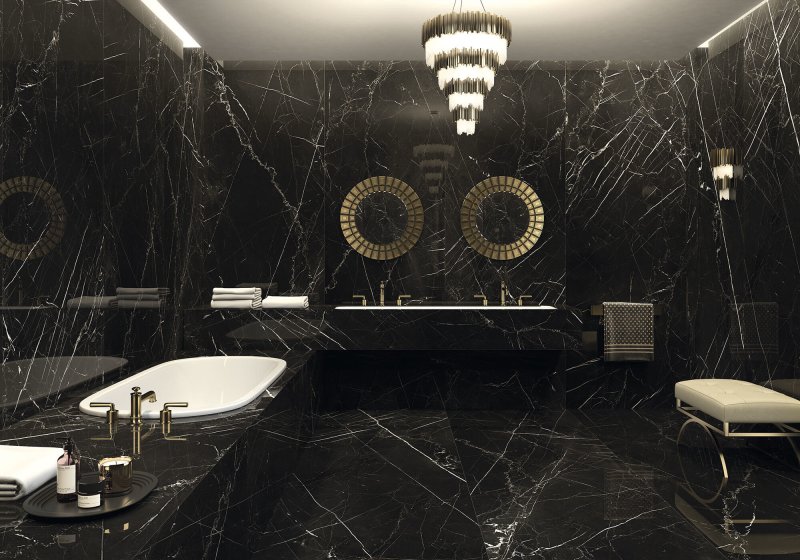 Nero marquina мрамор в интерьере