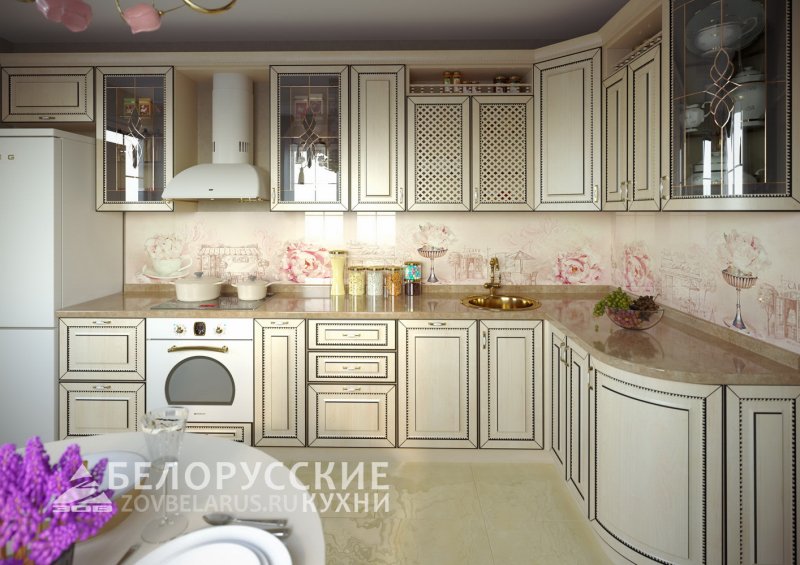 Кухня классика светлая с патиной