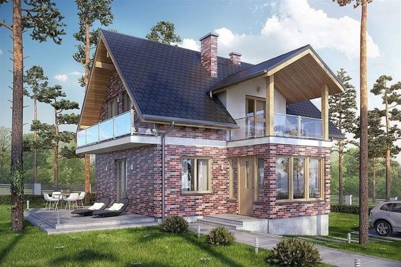 Дом с балконом и террасой двухэтажный