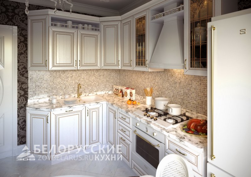 Кухня классика светлая с патиной