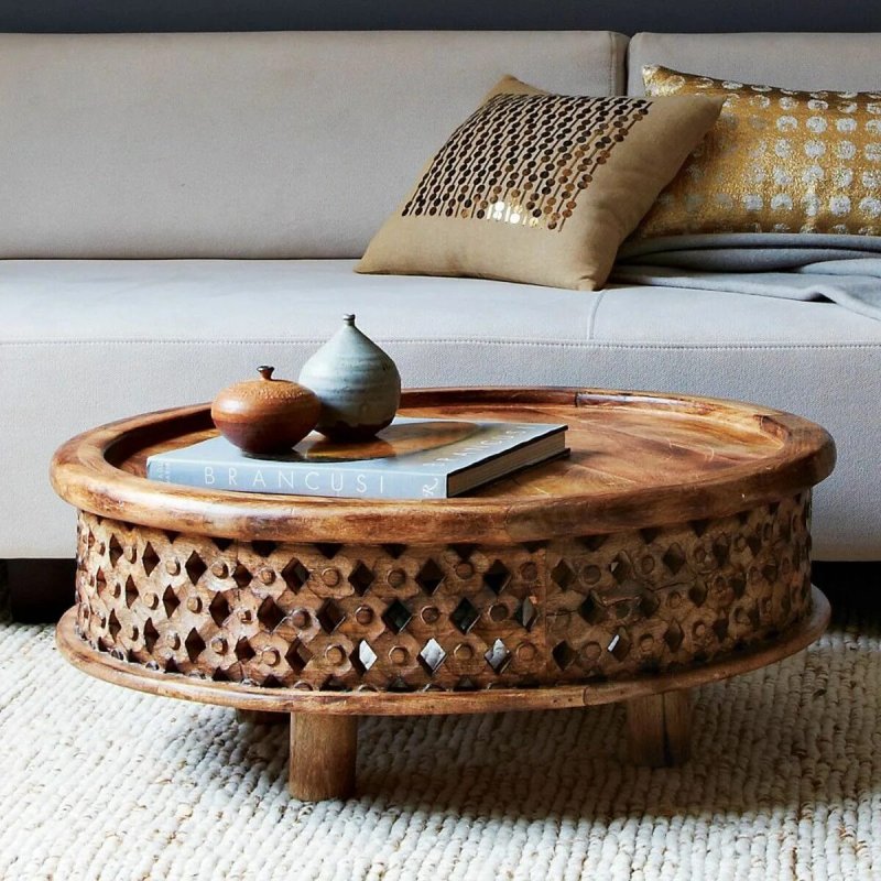 Журнальный столик west elm carved wood side table