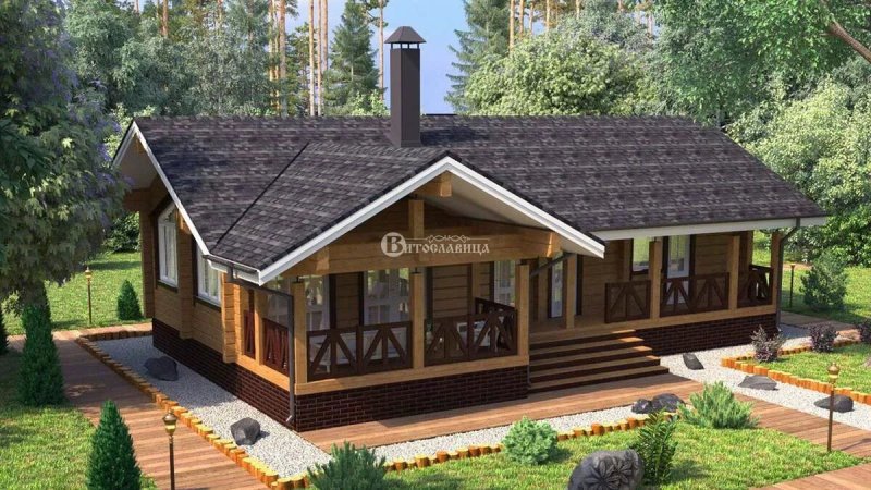Одноэтажный деревянный дом с террасой