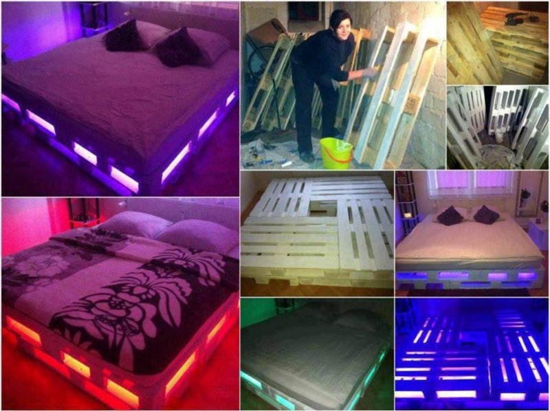 Кровать из паллетов с подсветкой