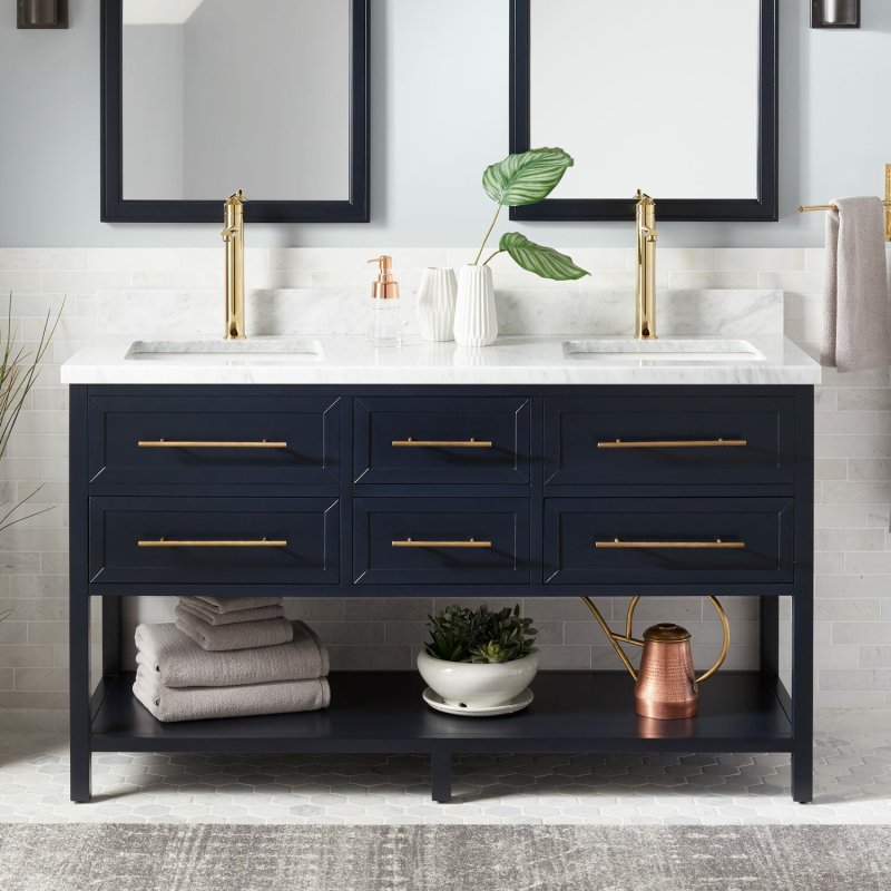 Navy blue bathroom vanity inch double sink