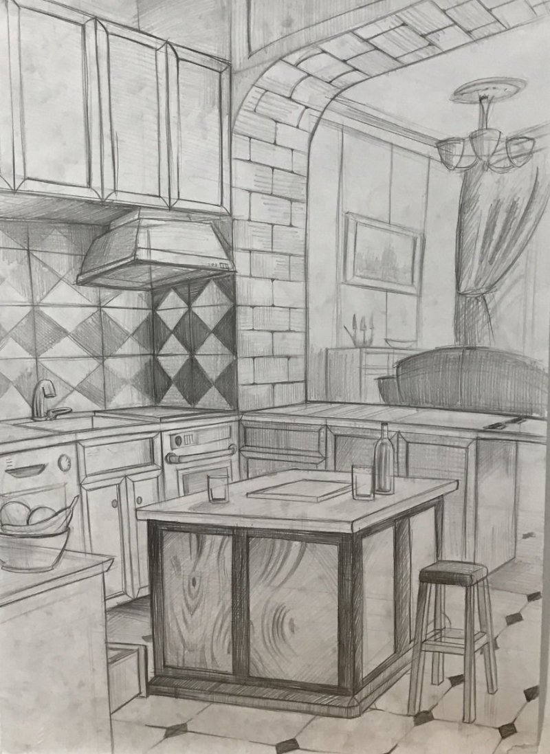 Эскиз интерьера кухни