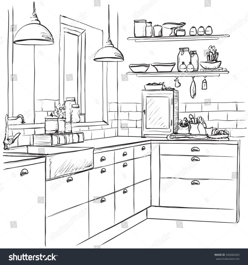 Кухня рисунок карандашом