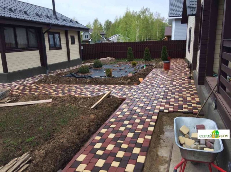 Тротуарная плитка во дворе частного дома