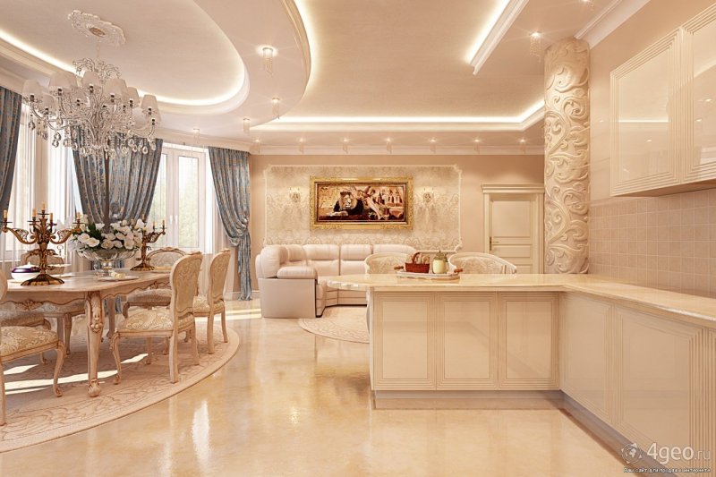 Красивые кухни гостиные