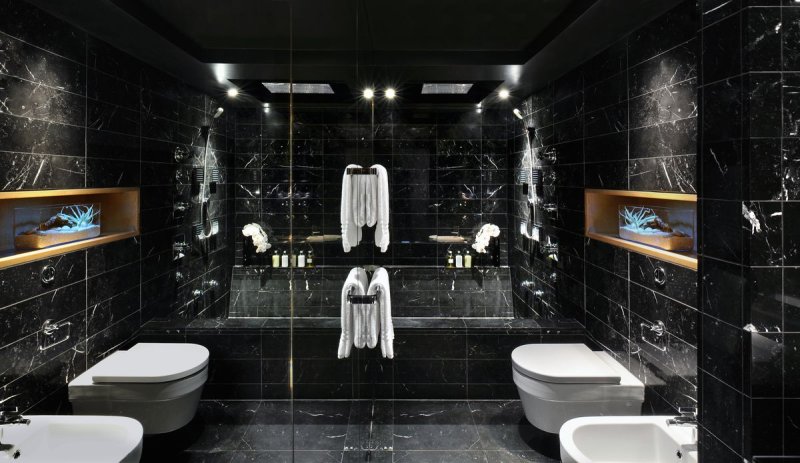 Dark black marble bathroom плитка