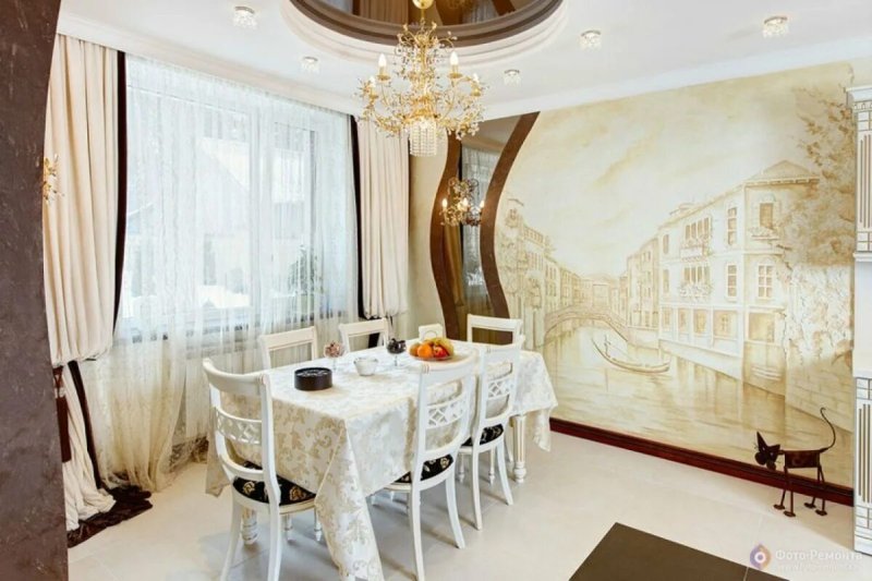 Фрески в интерьере кухни