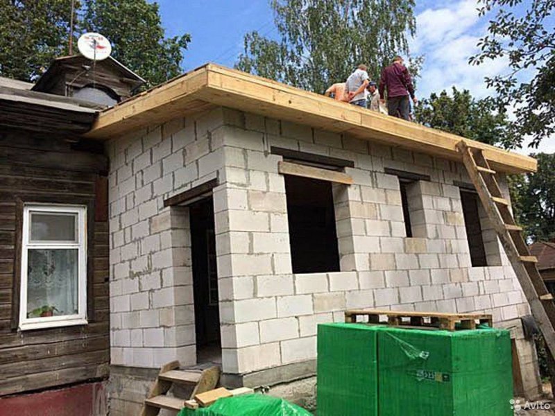 Пристройка к деревянному дому из пеноблоков