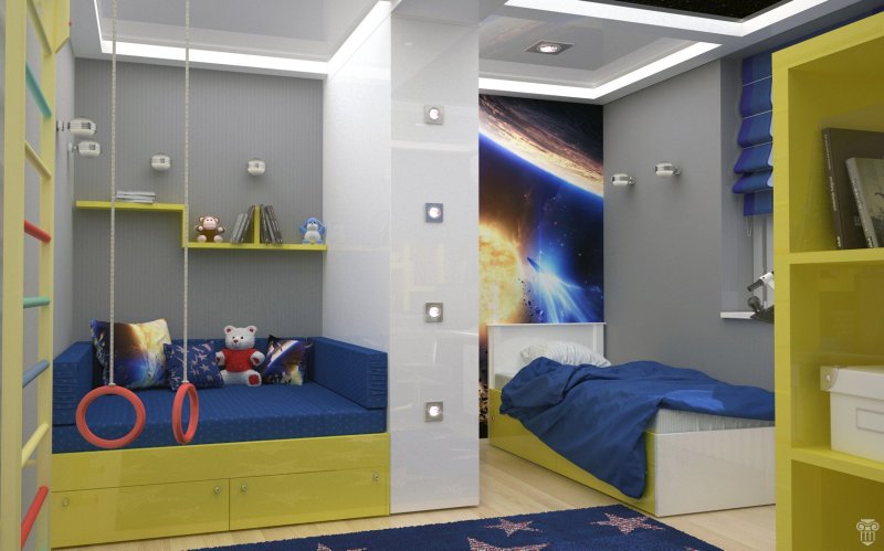 Интерьер детской комнаты для мальчика в тематике космоса