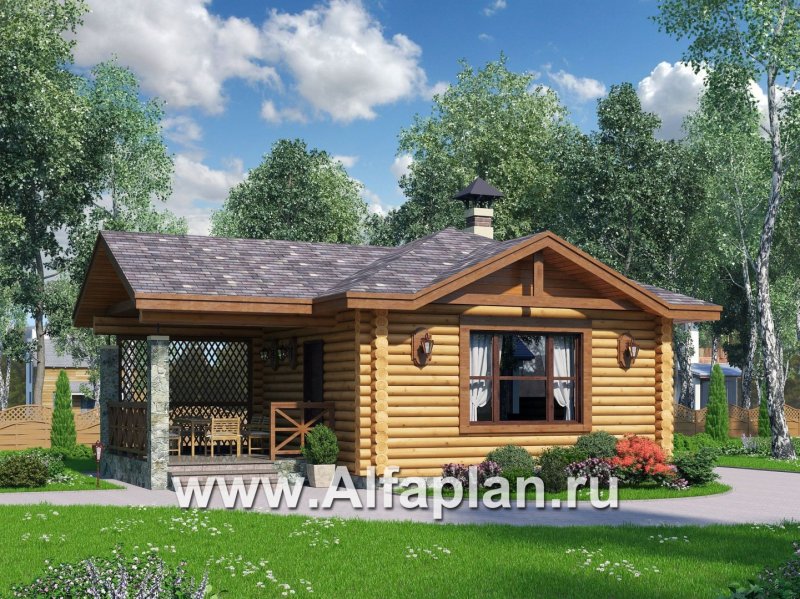 Угловая баня с террасой