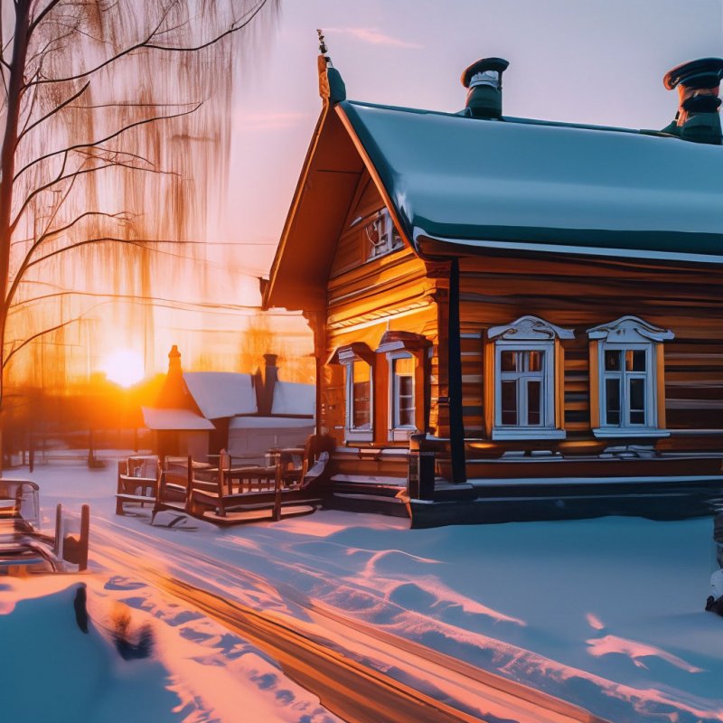 Русская деревня зимой