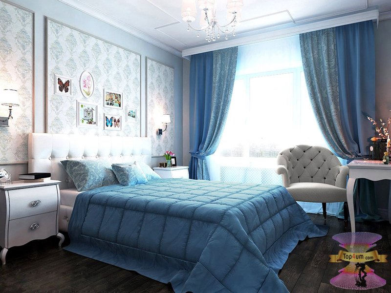 Спальня в голубых тонах