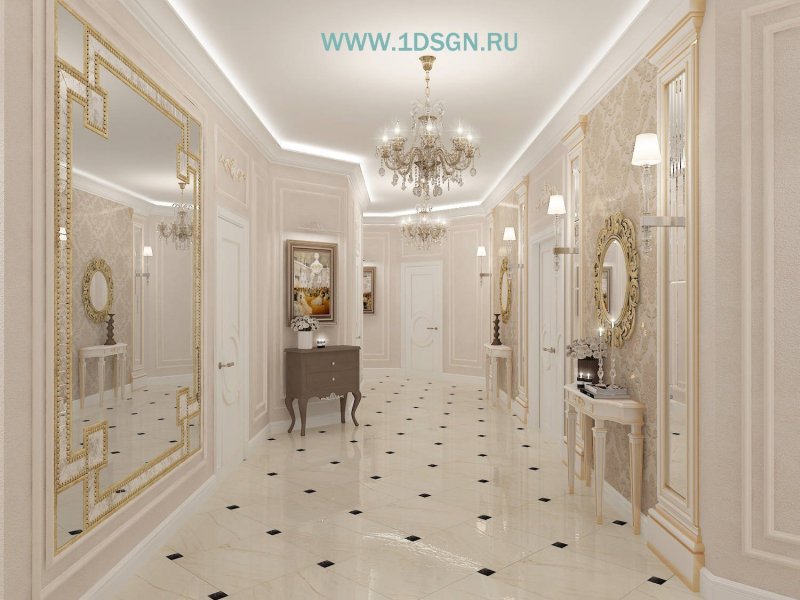 Прихожая в классическом стиле в светлых тонах