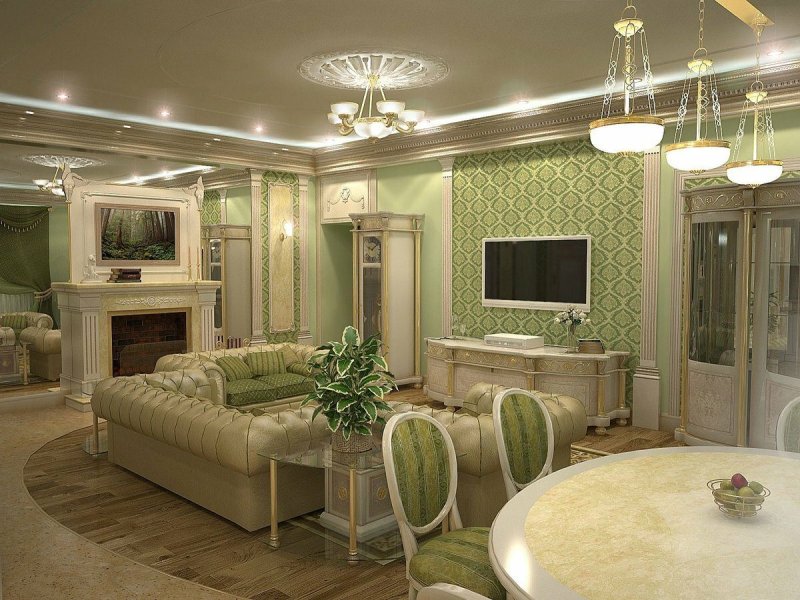 Кухня гостиная в классическом стиле