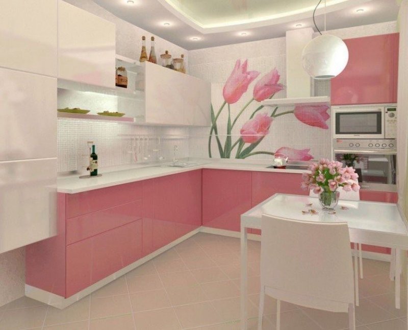 Розовая кухня в интерьере