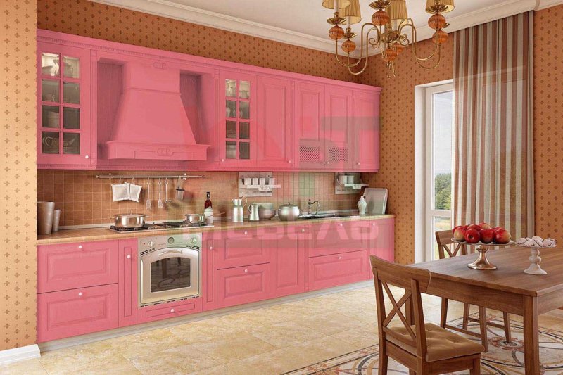 Розовый цвет в интерьере кухни