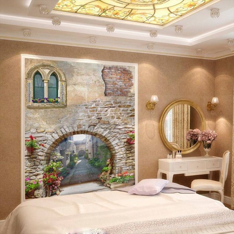 Фреска в интерьере спальни