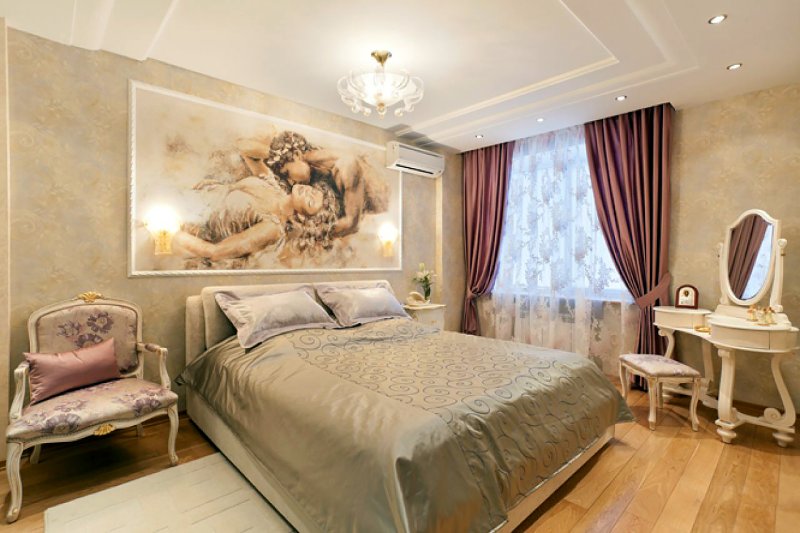 Фреска в интерьере спальни