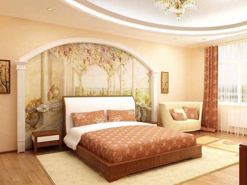 Фреска в интерьере спальни