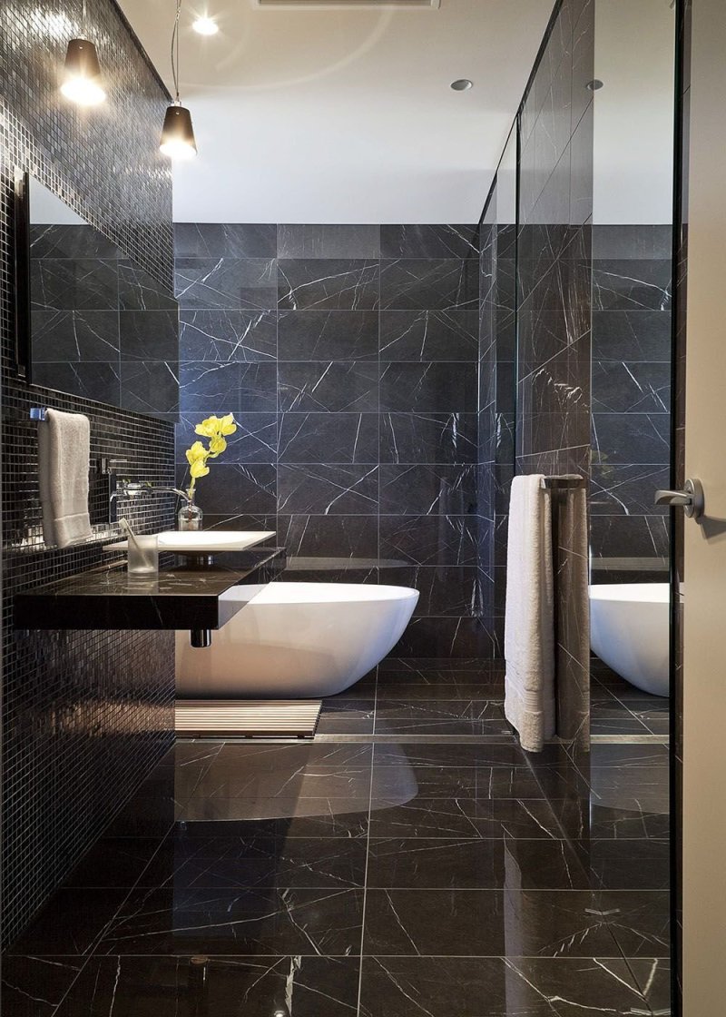 Dark black marble bathroom плитка