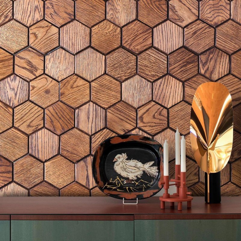 Деревянные стеновые панели 3d hexagon