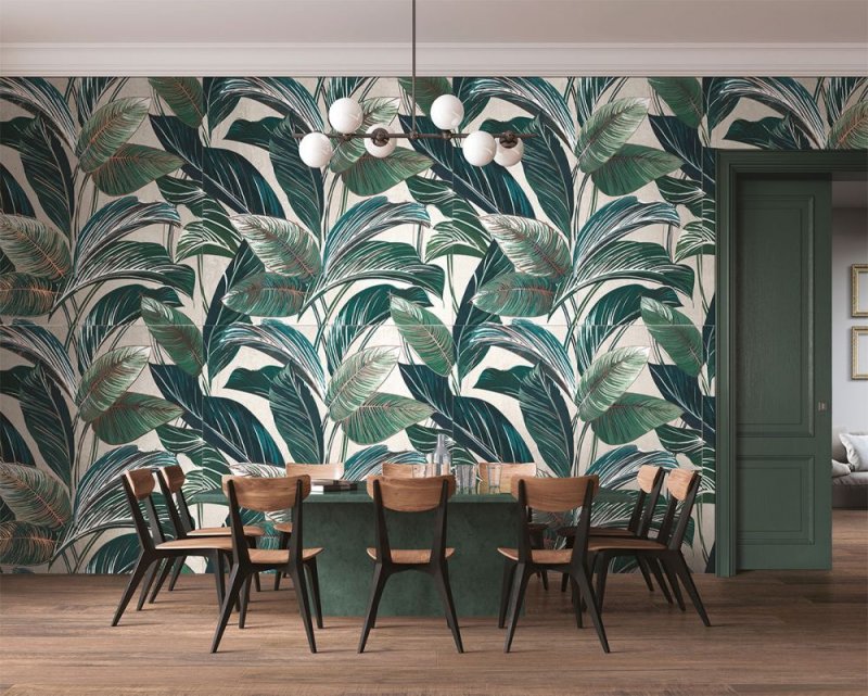 Martinique banana leaf wallpaper в интерьере