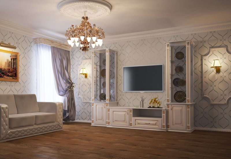 Белая гостиная в классическом стиле