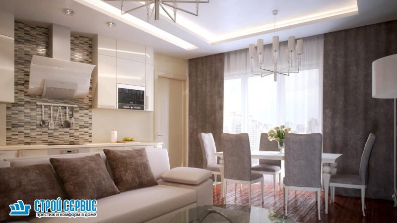 Кухня гостиная в светлых тонах