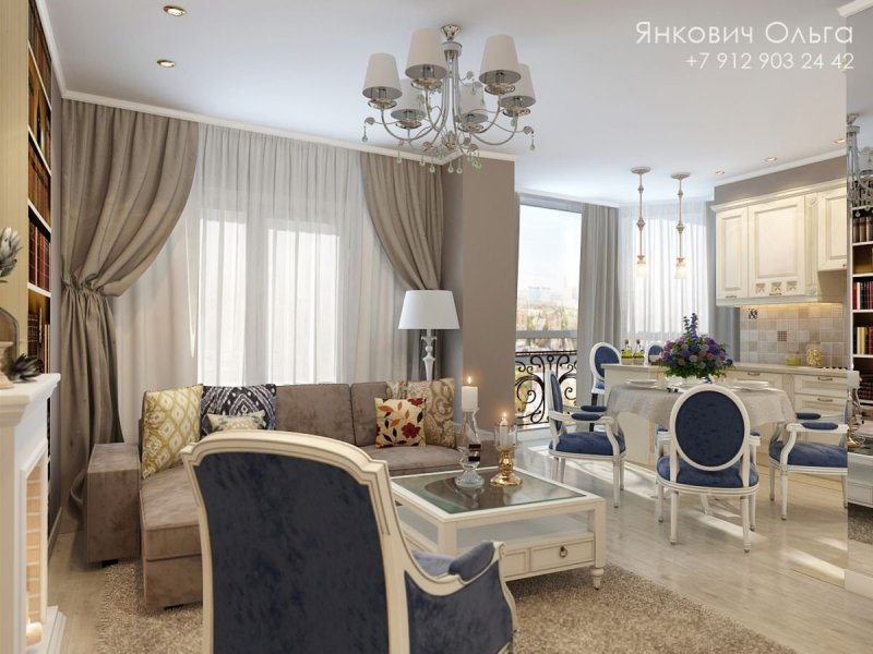 Кухня гостиная в стиле неоклассика