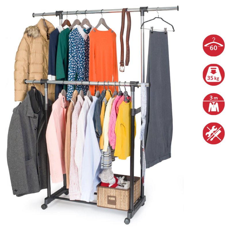 Двойная напольная передвижная стойка для одежды double-pole telescopic clothes rack