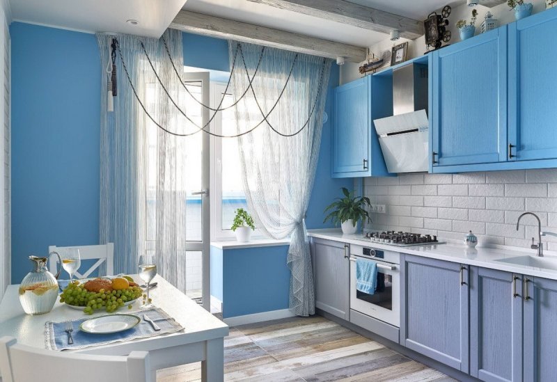 Голубая кухня в интерьере