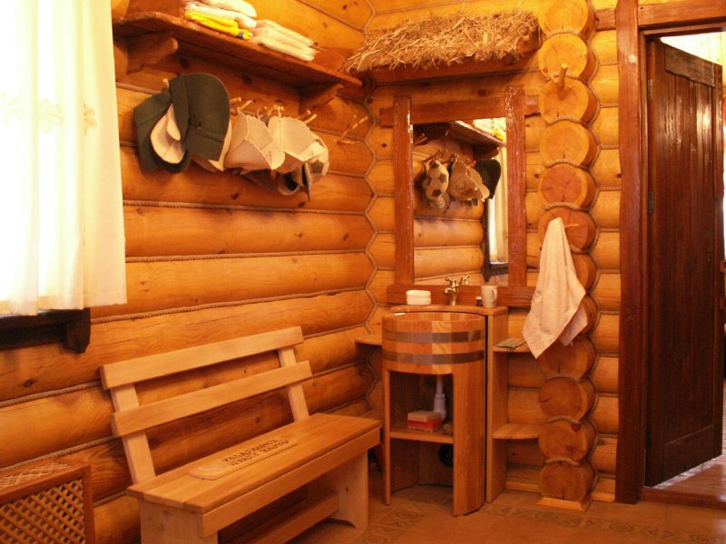 Предбанник в бане дизайн интерьера из дерева