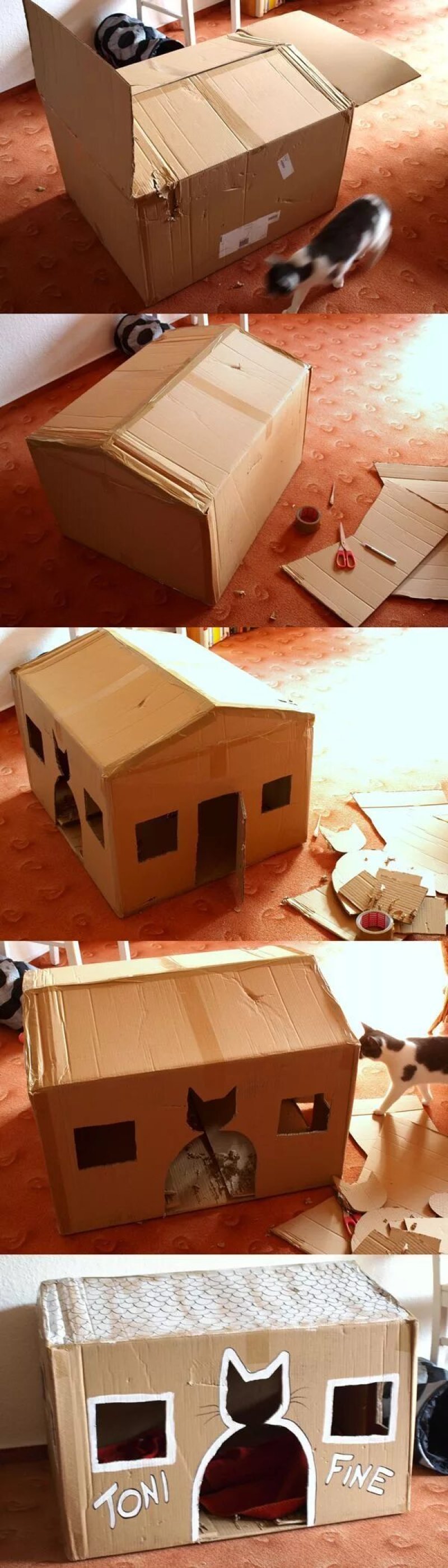 Домик для кошек из коробки