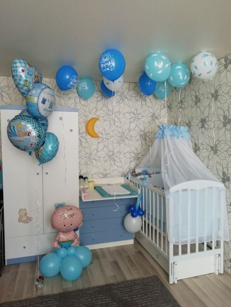 Украшение комнаты на выписку из роддома мальчика