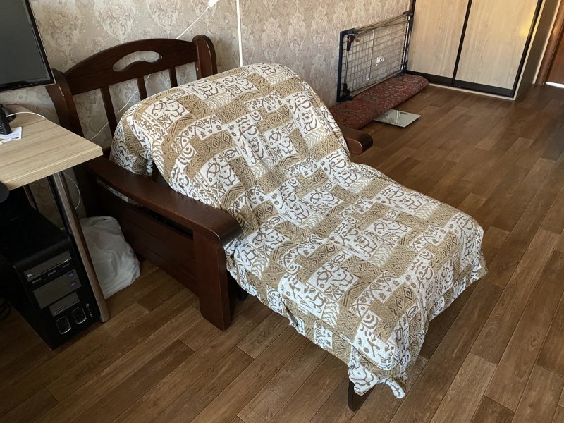 Кресло кровать с деревянными подлокотниками