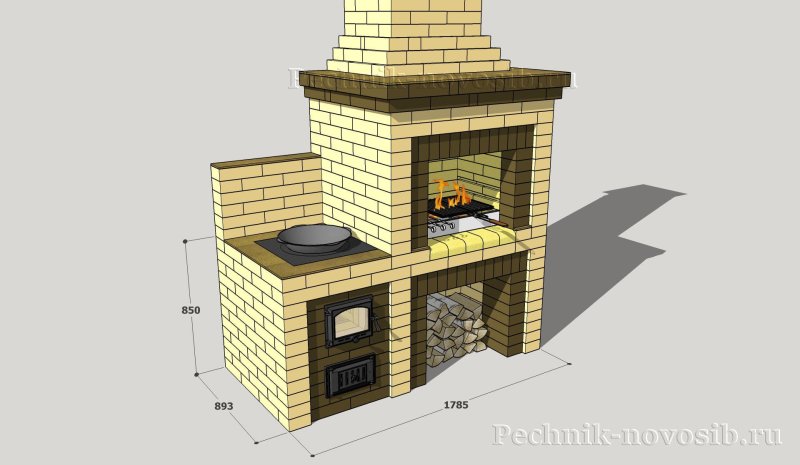 Печи для беседки из кирпича с мангалом и казаном