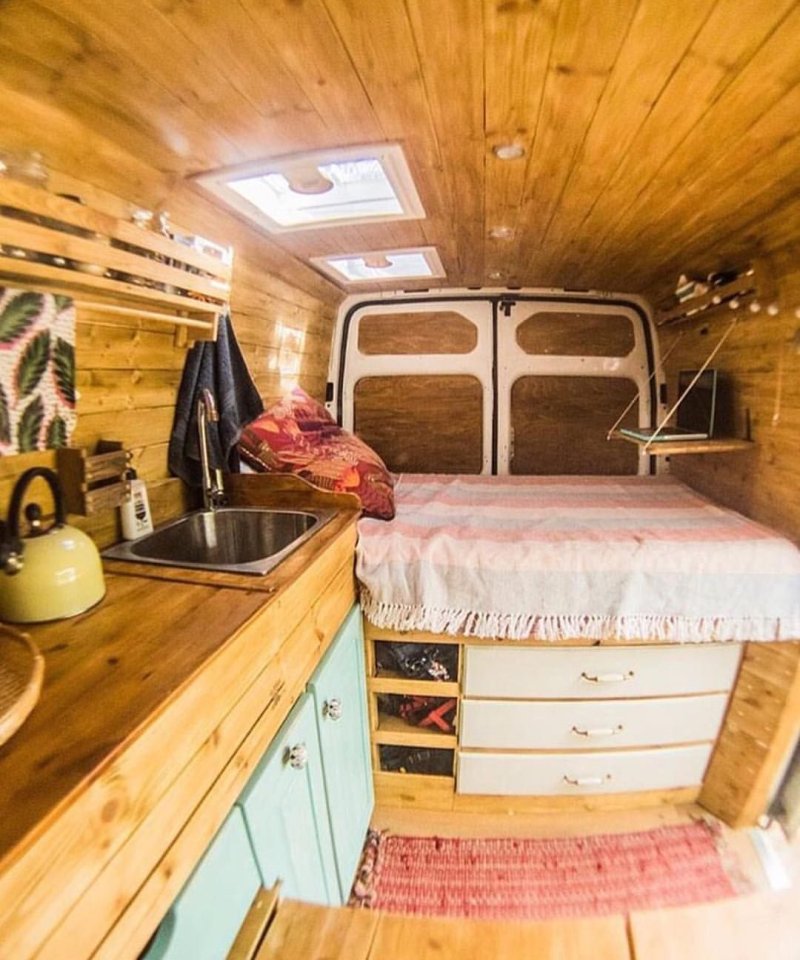 Mini van camper inside