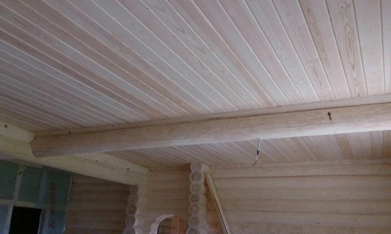 Потолок из имитации бруса в деревянном доме