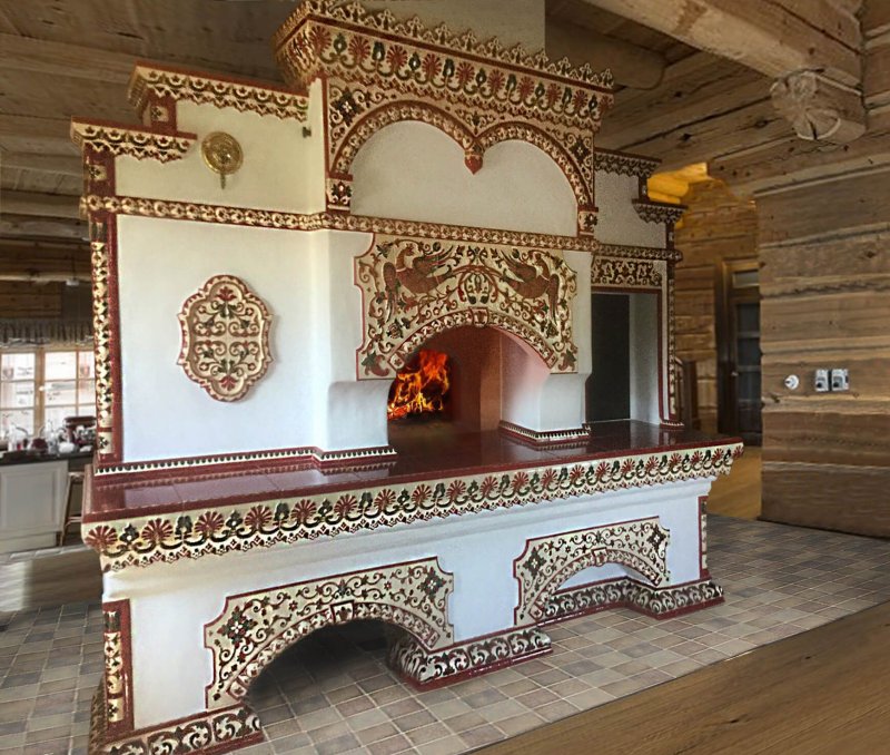 Русская печь с изразцами с лежанкой