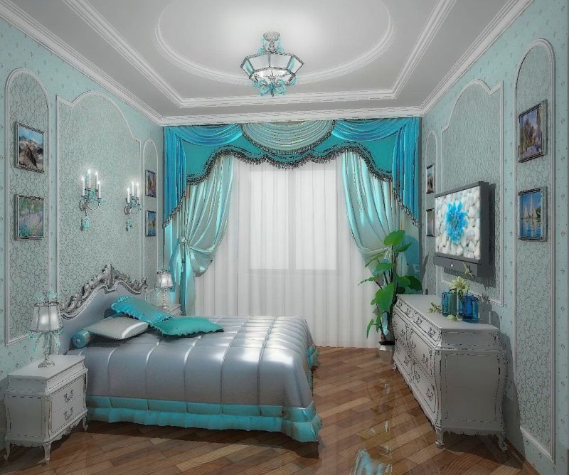 Спальня в бирюзовом цвете