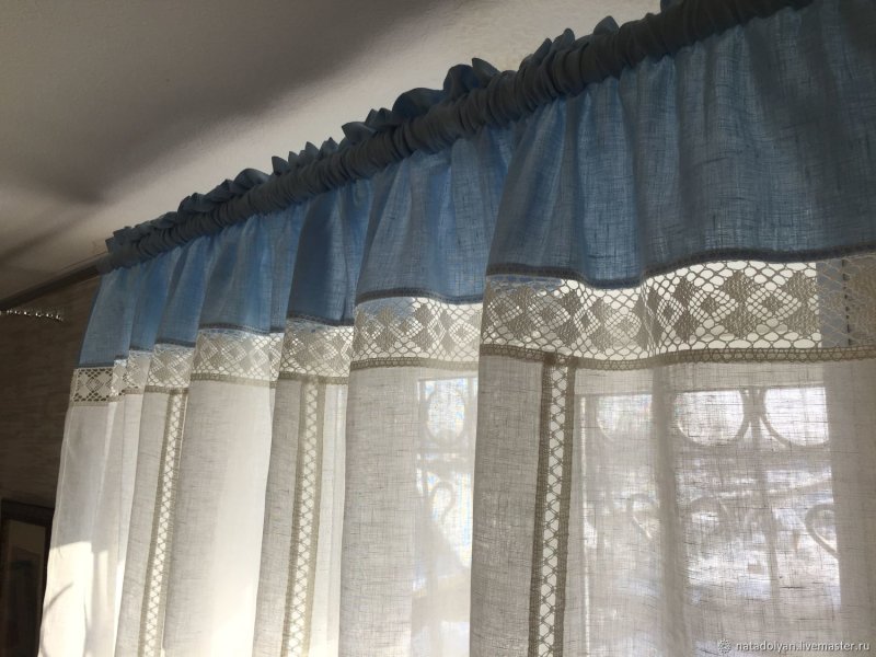 Льняные шторы с кружевом