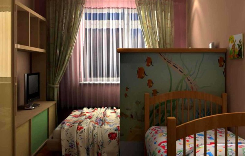 Детская и спальня для родителей в одной комнате