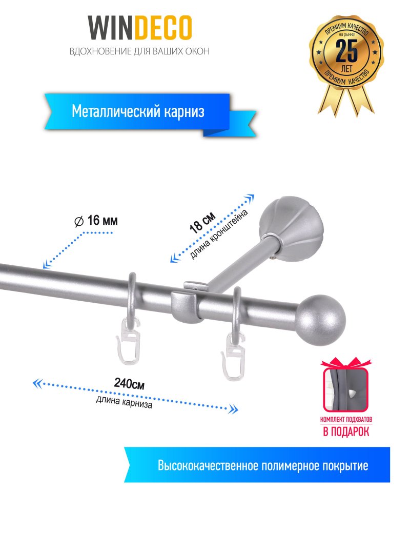 Карниз для штор настенный однорядный металлический