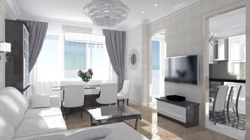 Интерьер студия кухня гостиная 30м2