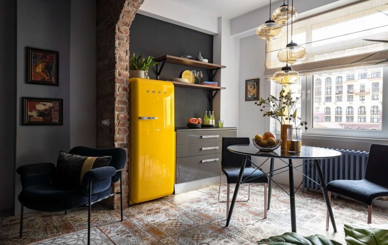 Холодильник smeg в интерьере лофт